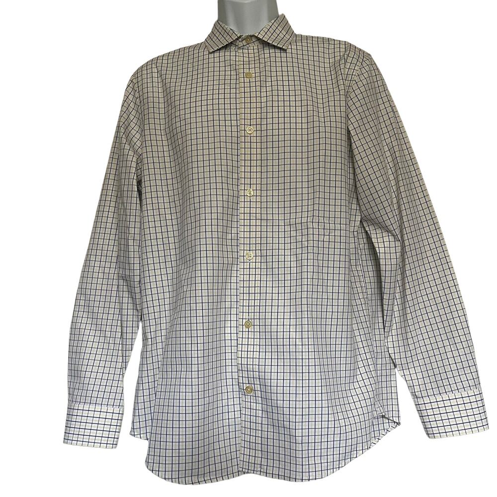 Banana Republic Non-Iron Slim Fit Mens Dress Shirt Size 15-15.5 Yellow Check